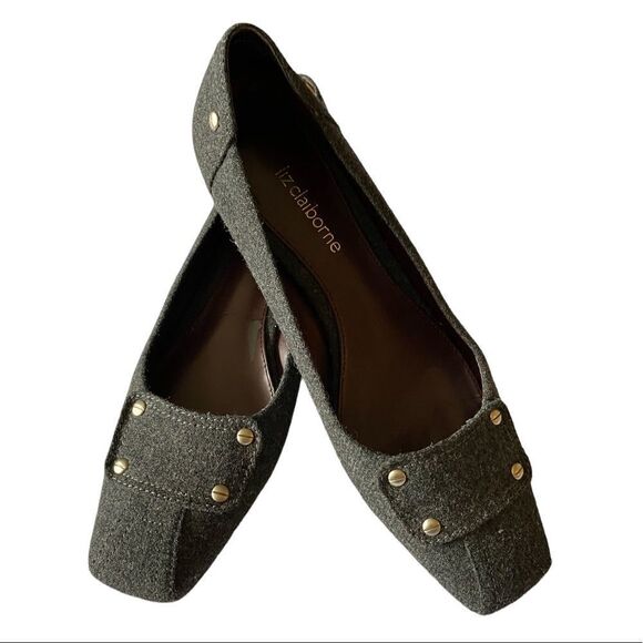 Liz Claiborne Wm’s Sz 6.5 Yolanda Gray Square Toe Felt Kitten Heel Pumps Shoes - Picture 1 of 6